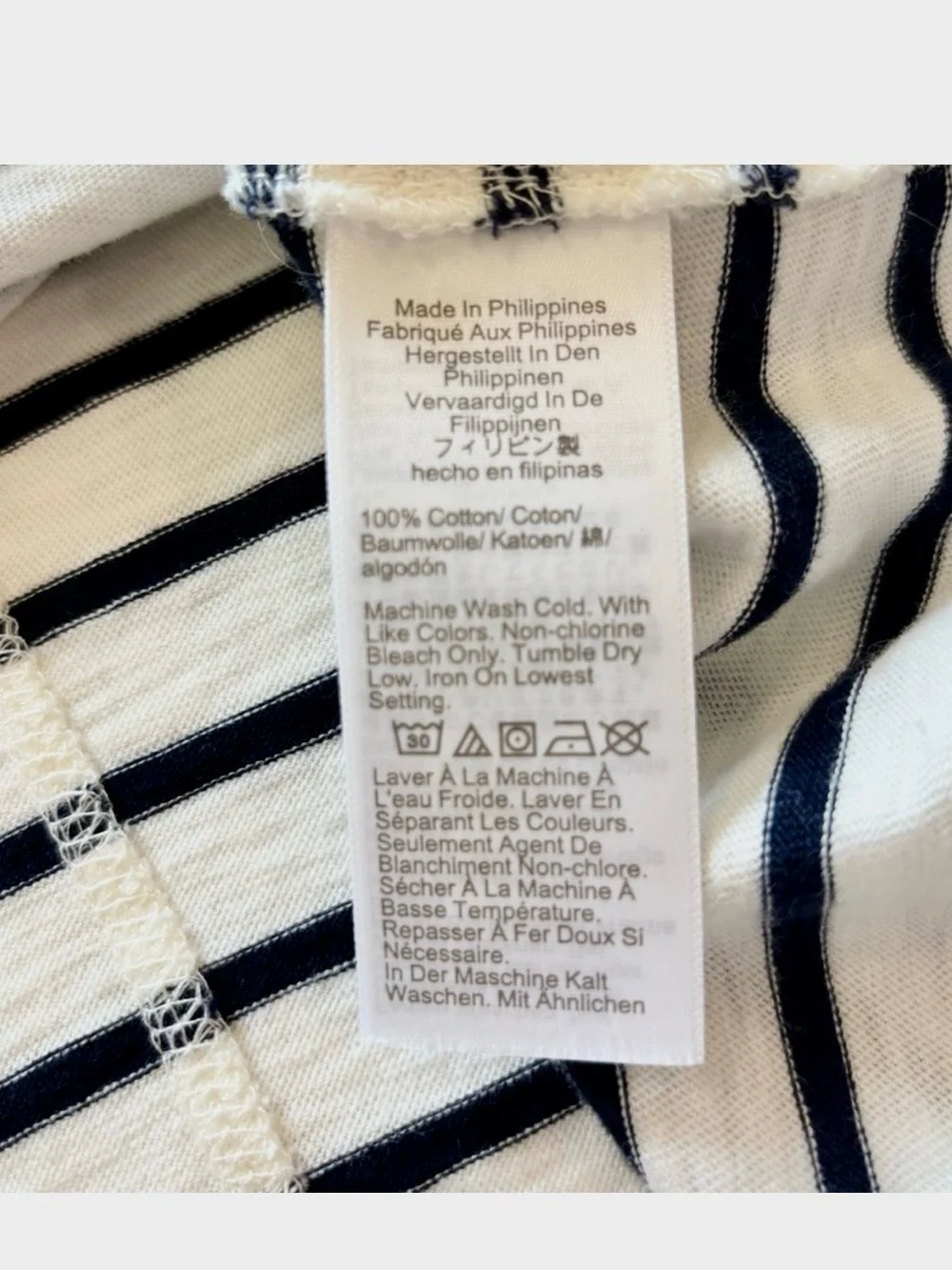 J.Crew Sz L Cotton Girlfriend Tee White & Black Stripes Classic French Chic EUC